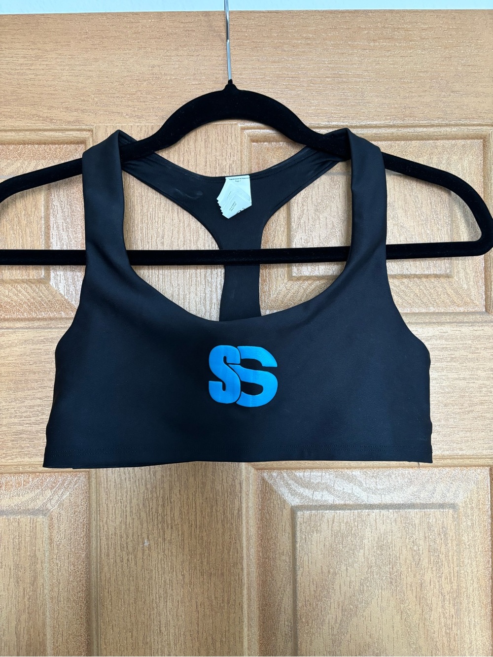 Alo Yoga Black Sports Bra with Blue 'SS' Logo